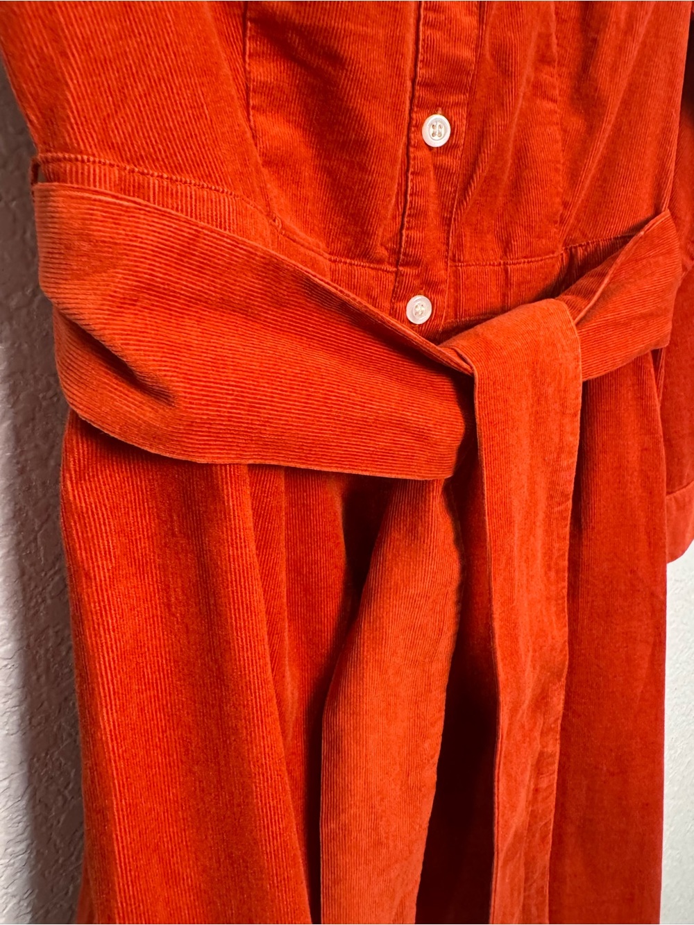J.Crew Womens 0 Orange Corduroy Shirt Dress Ruffle Collar Belted 100% Cotton - Picture 7 of 10